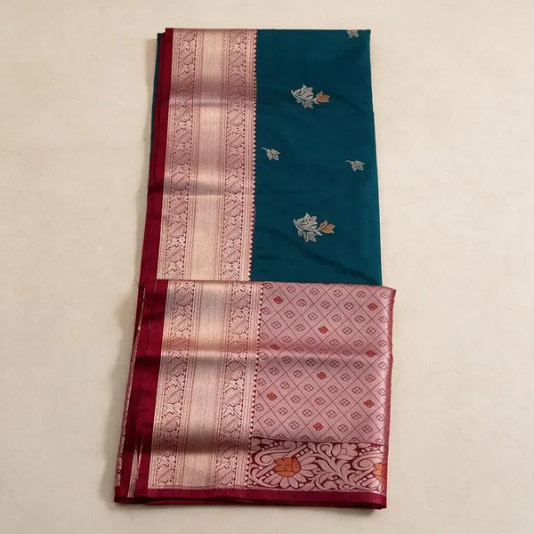 Teal_Silk_And_Polyster_Zari_Border_Saree_For_Women