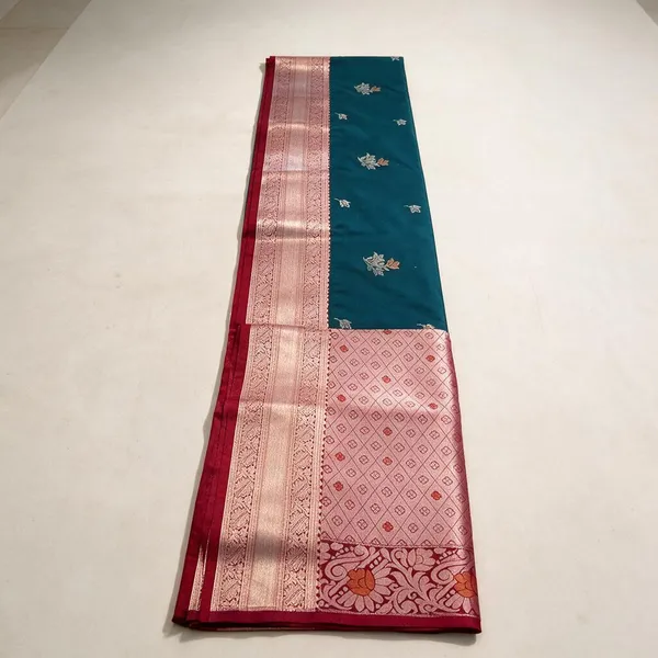 Teal_Silk_And_Polyster_Zari_Border_Saree_For_Women