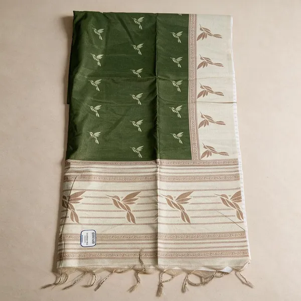 Green_Cotton_Floral_Print_Saree_Silk_And_Polyster_For_Women
