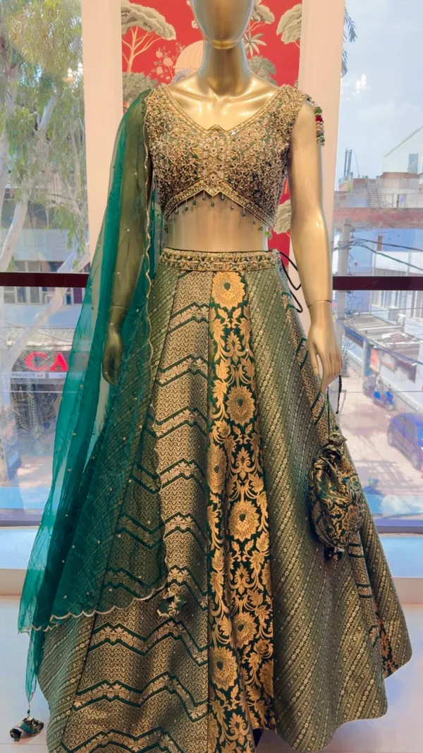 Green_Banarasi_Brocade_Embroidered_Lehenga_Choli_Set_For_Women