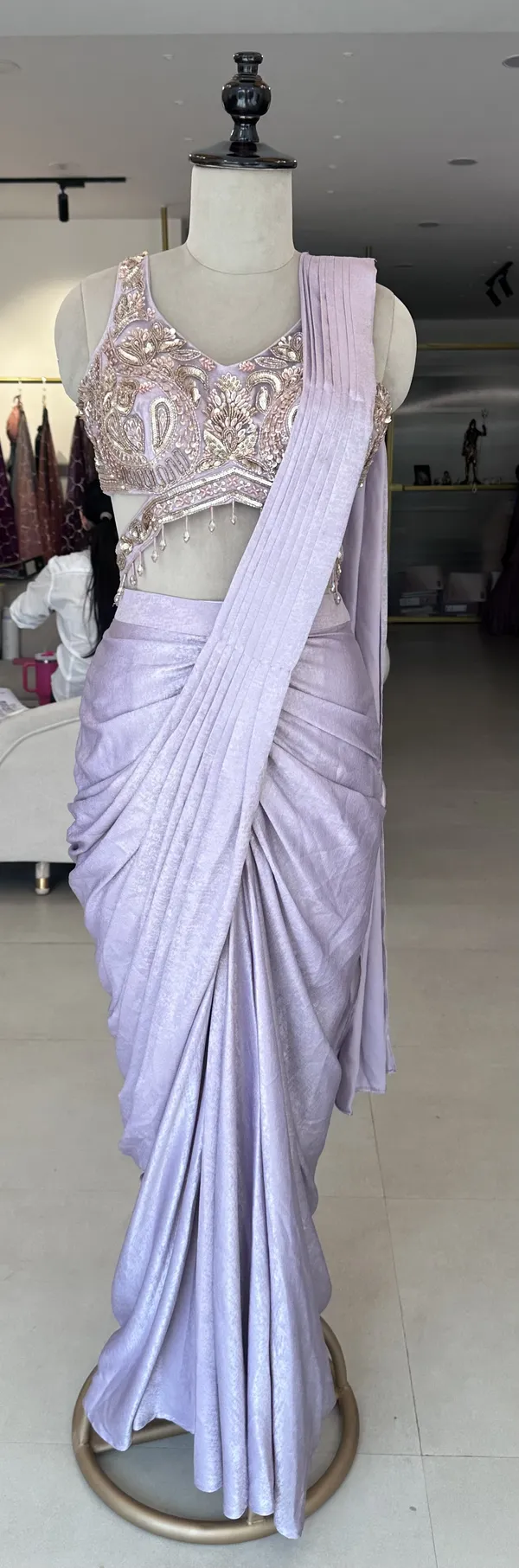 Lavender_Lycra_Embellished_Pre-Draped_Saree_Set_For_Women