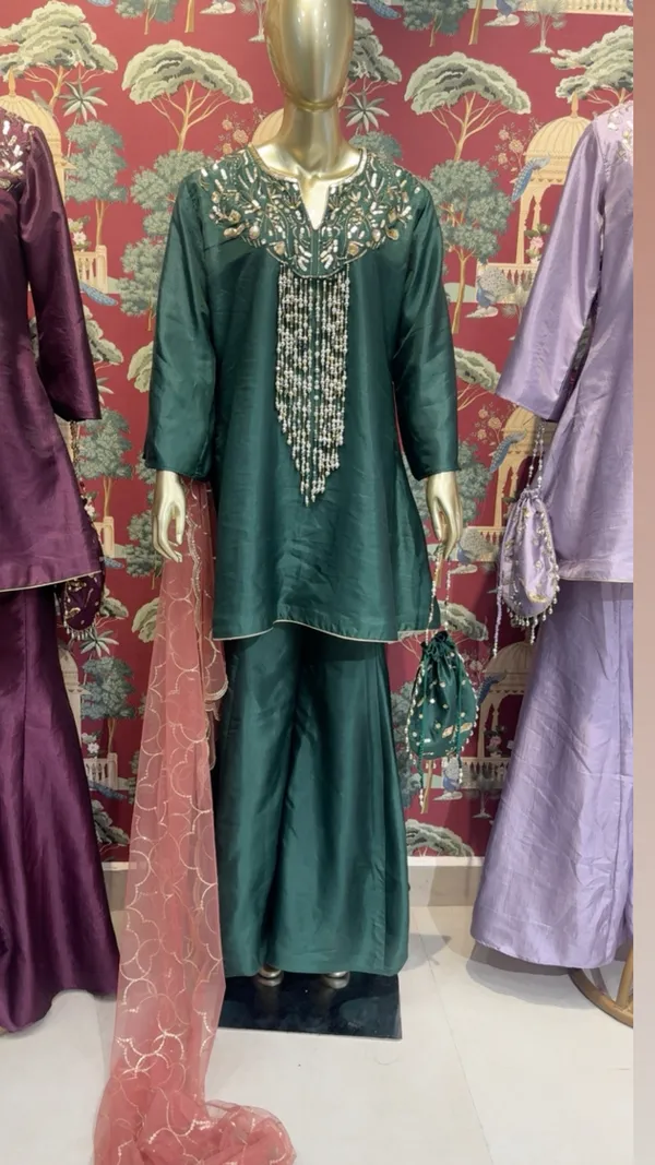 Green_Silk_Satin-Finish_Embellished_Kurta_Set_For_Women