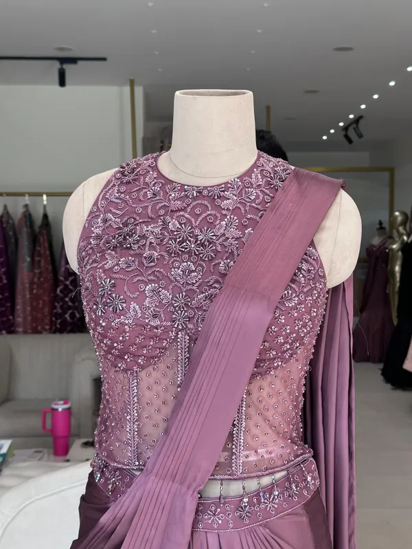 Mauve_Satin_Net_Embroidered_Pre-Draped_Saree_For_Women