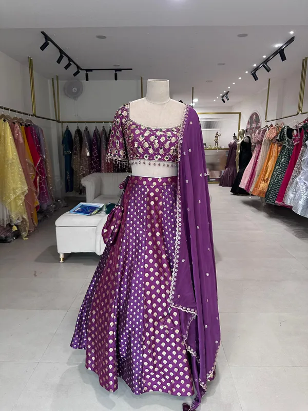 Purple_Banarasi_Brocade_Embellished_Lehenga_Choli_Set_For_Women