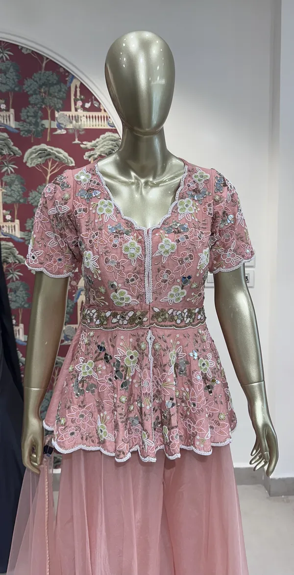 Pink_Silk_Organza_Embroidered_Peplum_Skirt_Set_For_Women