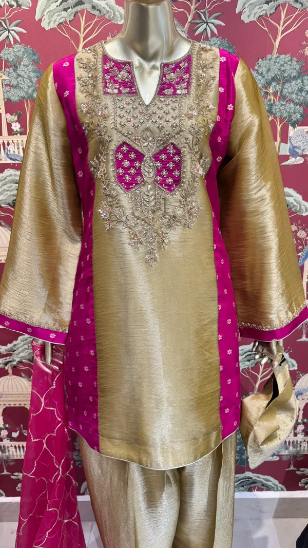 Gold_Tissue_&_Silk_Embroidered_Straight_Kurta_Set_For_Women