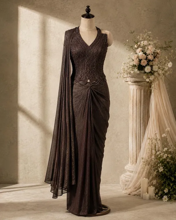 Black_Shimmer_Georgette_Draped_Embellished_Saree_For_Women