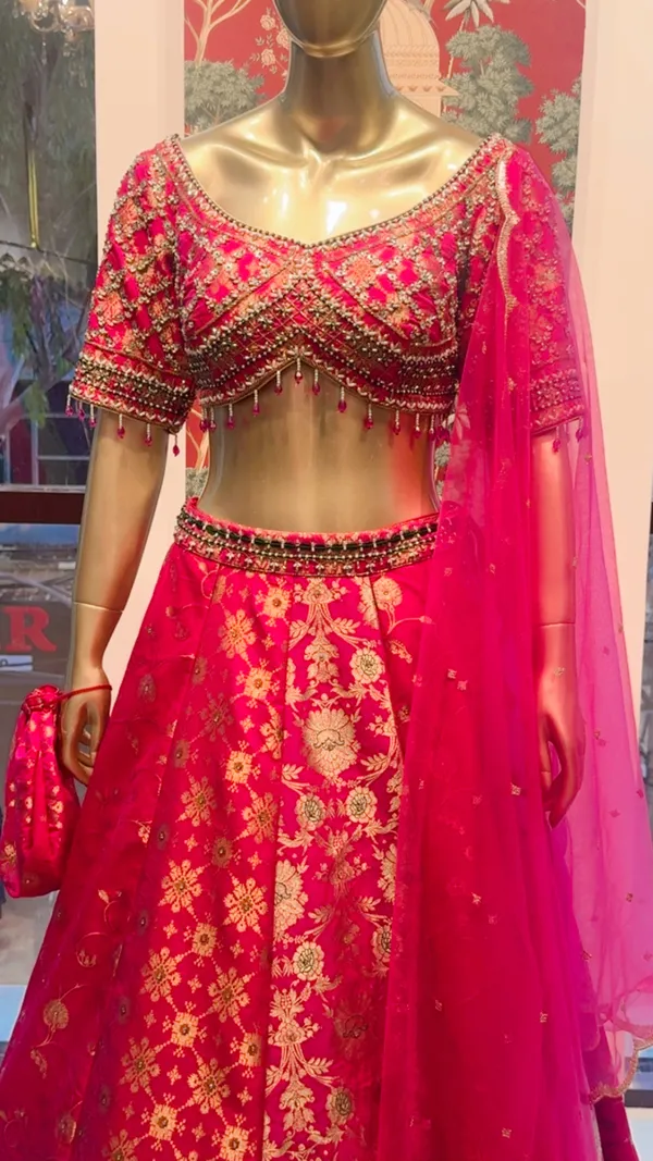 Pink_Banarasi_Brocade_Flared_Embroidered_Lehenga_Choli_Set_For_Women