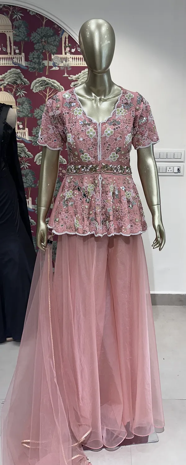 Pink_Silk_Organza_Embroidered_Peplum_Skirt_Set_For_Women