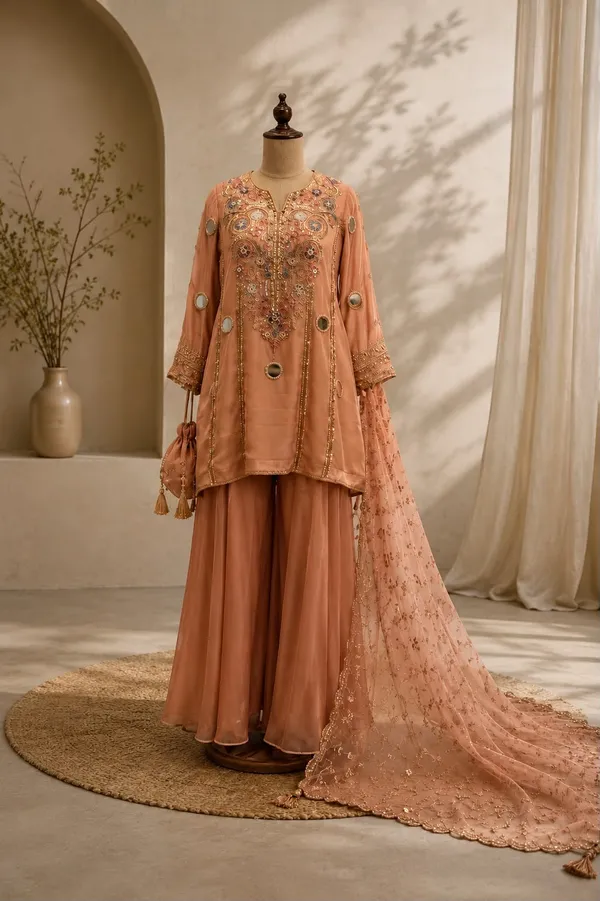 Peach_Foil_Georgette_Embroidered_Ethnic_Suit_Set_For_Women