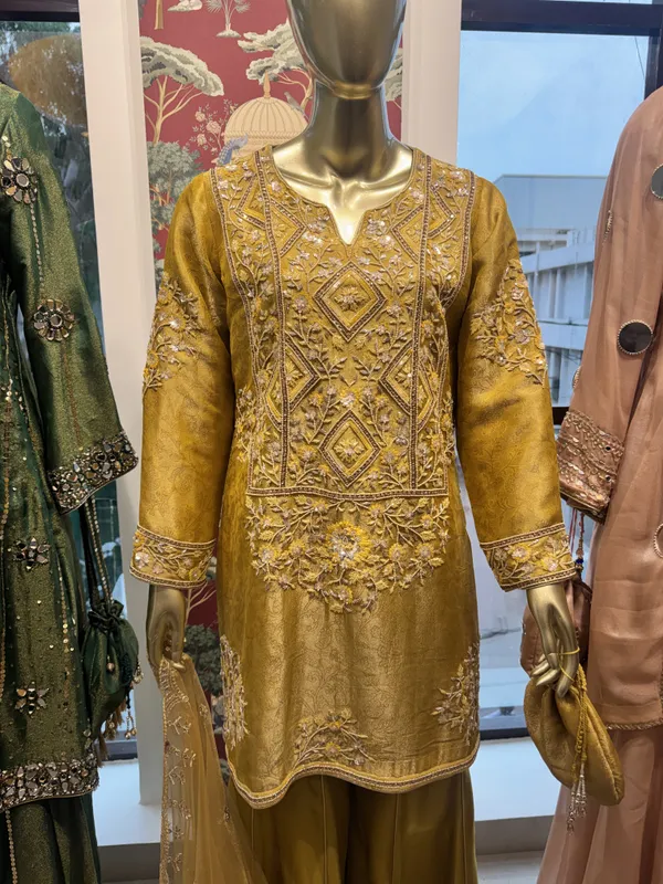 Mustard_Shimmer_Brocade_Organza_Embroidered_Straight_Kurta_Set_For_Women