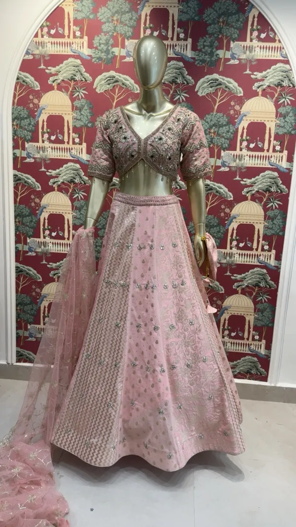 Pink_Chanderi_Brocade_Embroidered_Lehenga_Choli_Set_For_Women