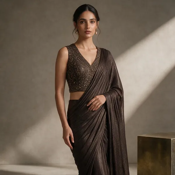 Black_Shimmer_Georgette_Draped_Embellished_Saree_For_Women