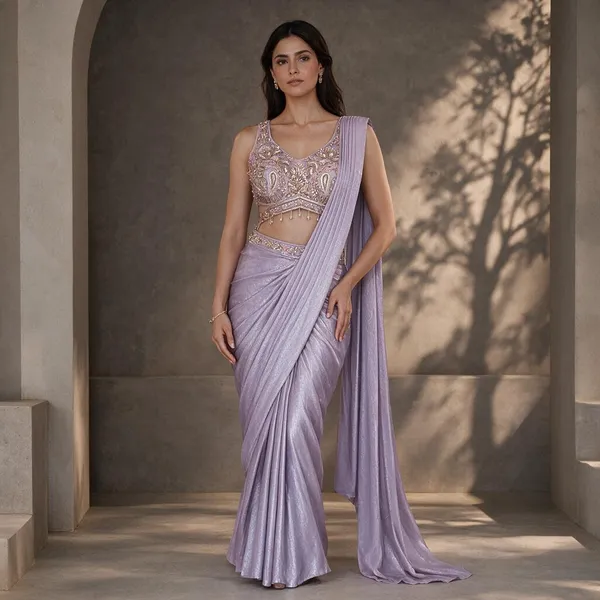Lavender_Lycra_Embellished_Pre-Draped_Saree_Set_For_Women