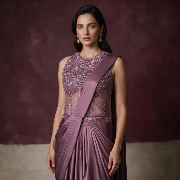 Mauve_Satin_Net_Embroidered_Pre-Draped_Saree_For_Women