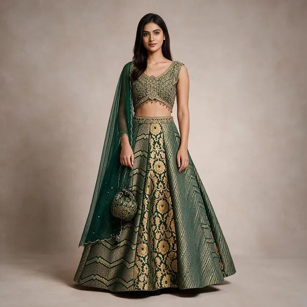 Green_Banarasi_Brocade_Embroidered_Lehenga_Choli_Set_For_Women
