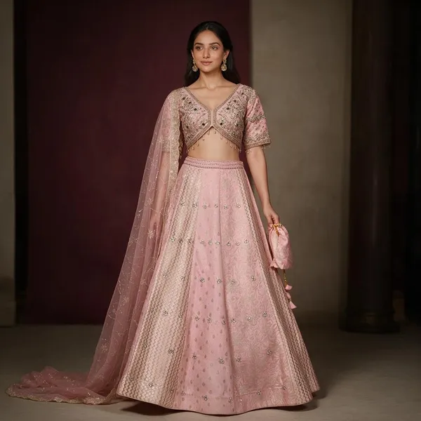 Pink_Chanderi_Brocade_Embroidered_Lehenga_Choli_Set_For_Women