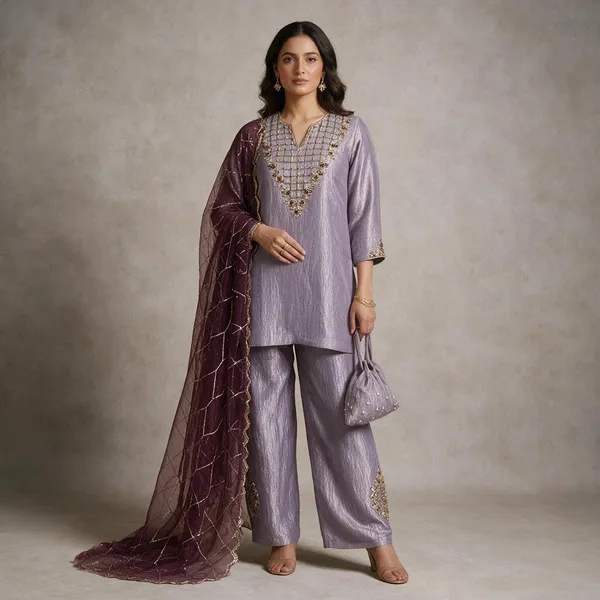 Lavender_Crushed_Tissue_Shimmer_Straight_Kurta_Set_For_Women