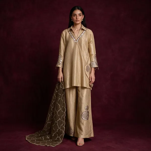 Gold_Crushed_Tissue_Straight_Kurta_For_Women
