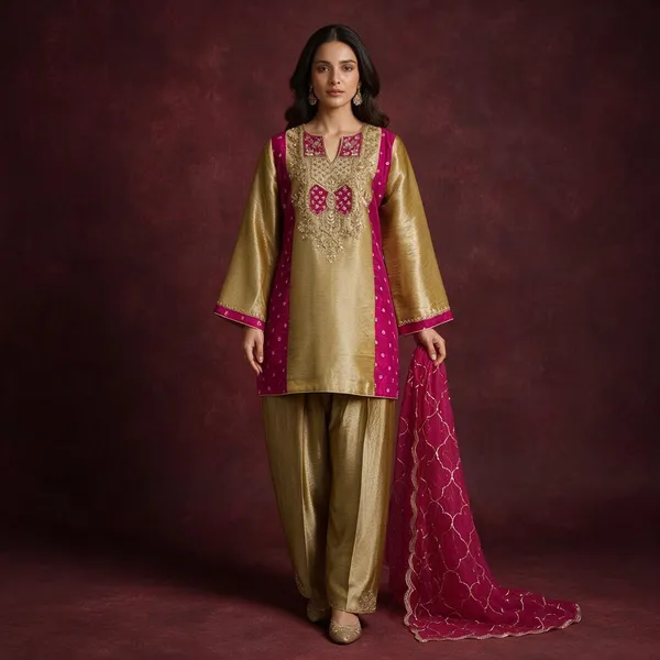 Gold_Tissue_&_Silk_Embroidered_Straight_Kurta_Set_For_Women