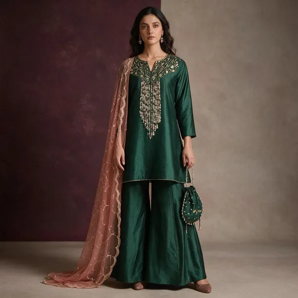 Green_Silk_Satin-Finish_Embellished_Kurta_Set_For_Women