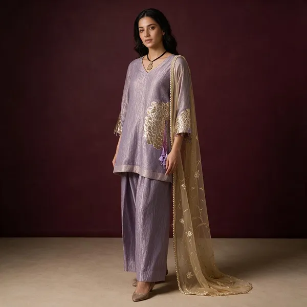 Lavender_Crushed_Tissue_Shimmer_Straight_Kurta_Palazzo_Set_For_Women