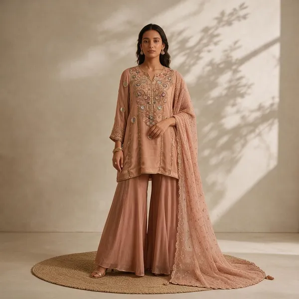 Peach_Foil_Georgette_Embroidered_Ethnic_Suit_Set_For_Women