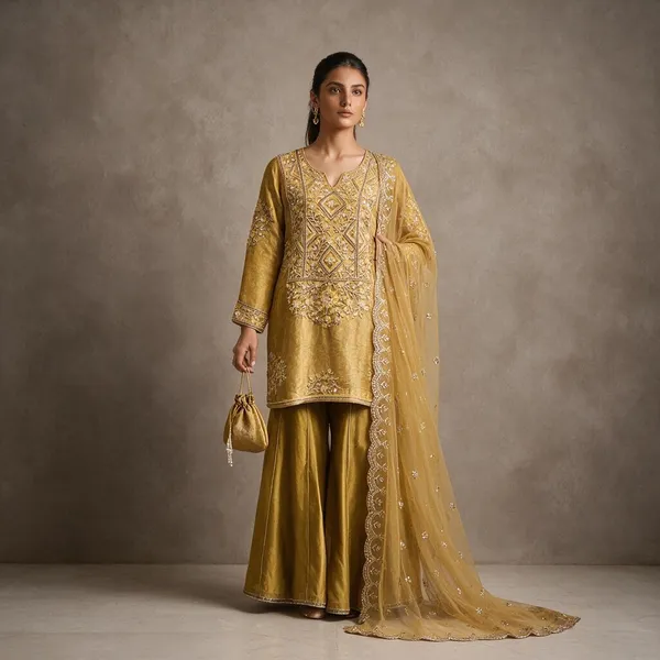 Mustard_Shimmer_Brocade_Organza_Embroidered_Straight_Kurta_Set_For_Women