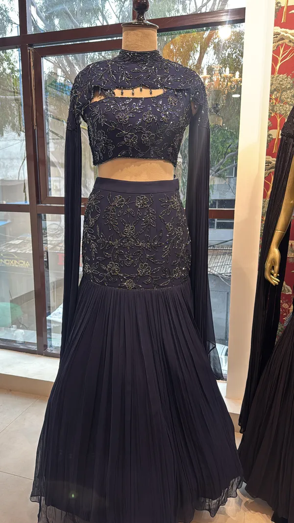 Black_Georgette_Embroidered_Cape_Lehenga_Choli_Set_For_Women