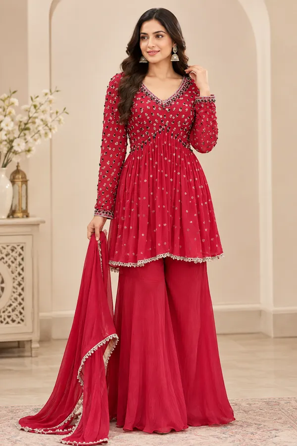 Pink_Georgette_Embellished_Sharara_Suit_Set_For_Women