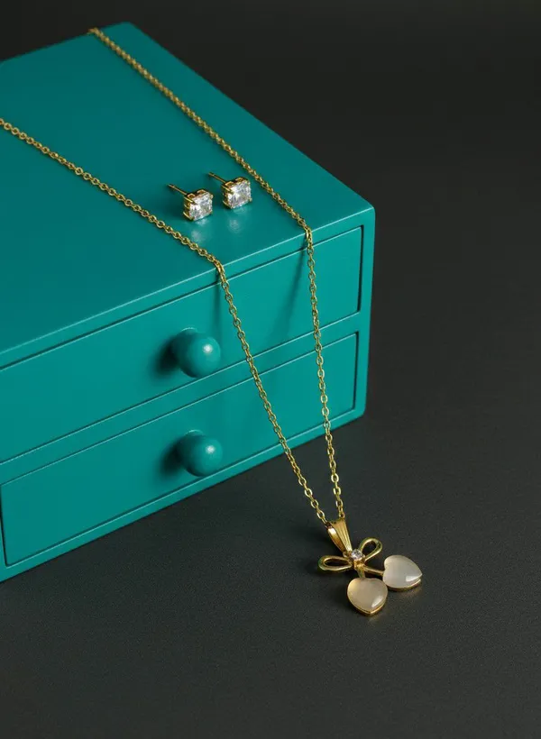 Gold_Tone_Pearl_Necklace_And_Earrings_Set_for_Women