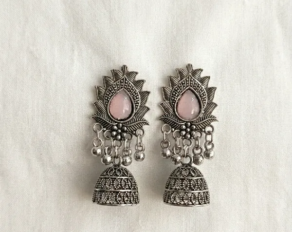 Silver_Oxidized_Stone_Studded_Jhumka_Earrings_for_Women