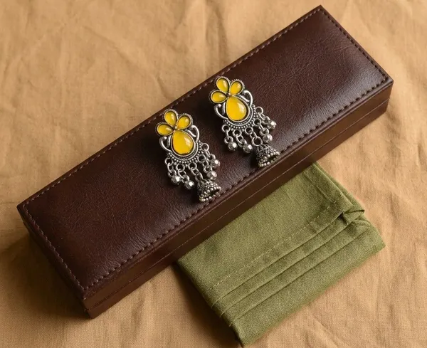 Yellow_Stone_Oxidised_Silver_Jhumka_Earrings_for_Women
