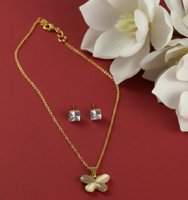 Gold_Tone_Butterfly_Pendant_Necklace_And_Stud_Earrings_Set