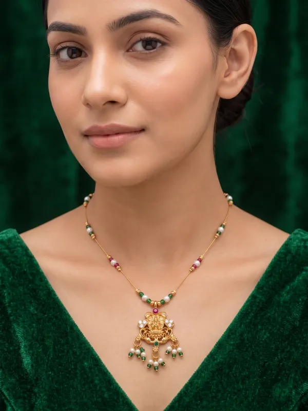 Gold_Tone_Beaded_Ganesha_Pendant_Necklace_For_Women