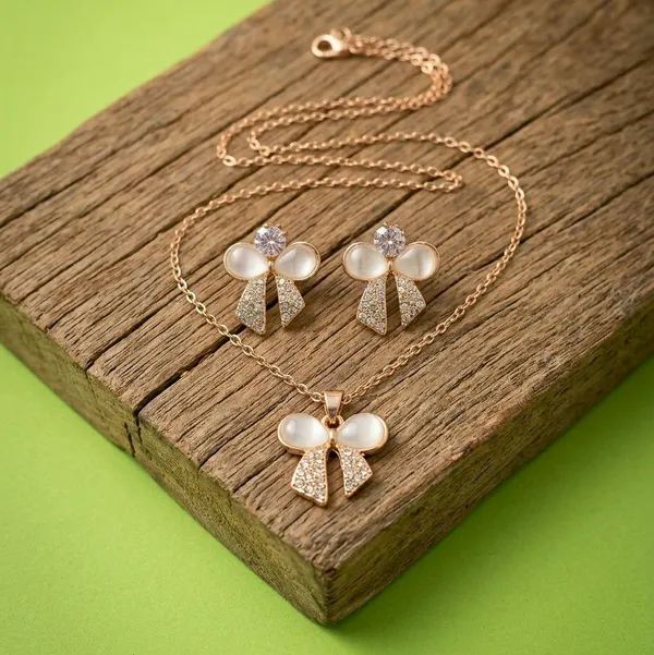 Rose_Gold_Bow_Pendant_Necklace_And_Earrings_Set_for_Women