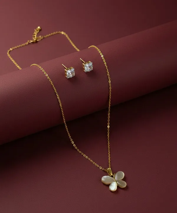 Gold_Tone_Butterfly_Pendant_Necklace_And_Stud_Earrings_Set