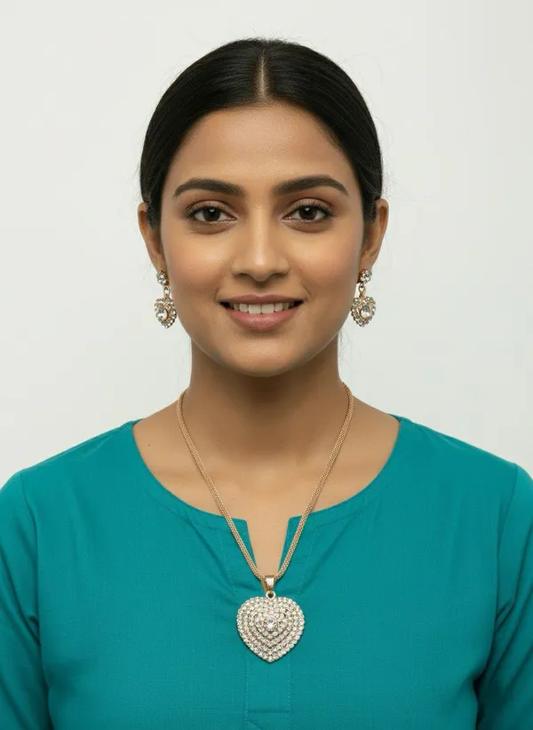 Gold-Tone_Heart_Pendant_Necklace_And_Earrings_Set