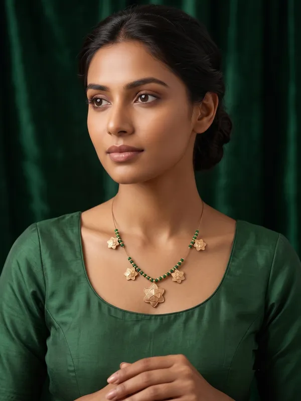 Green_Beaded_Rose_Gold_Tone_Floral_Pendant_Necklace