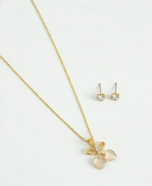 Gold_Tone_Pearl_Necklace_And_Earrings_Set_for_Women