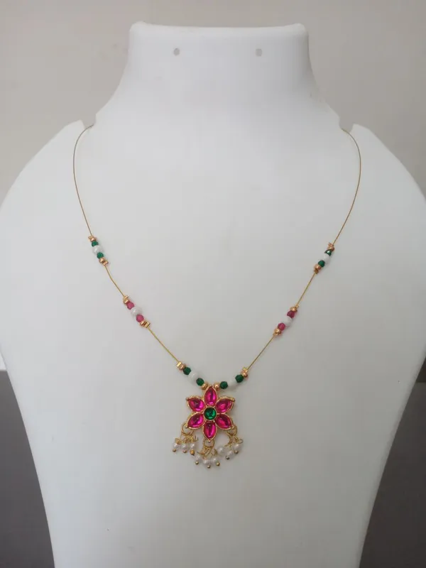 Gold_Tone_Pink_Green_Floral_Pendant_Necklace_for_Women