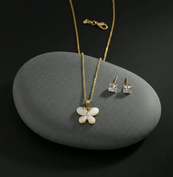 Gold_Tone_Butterfly_Pendant_Necklace_And_Stud_Earrings_Set