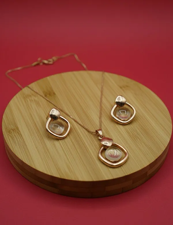 Gold_Tone_Stone_Necklace_And_Earrings_Set_For_Women