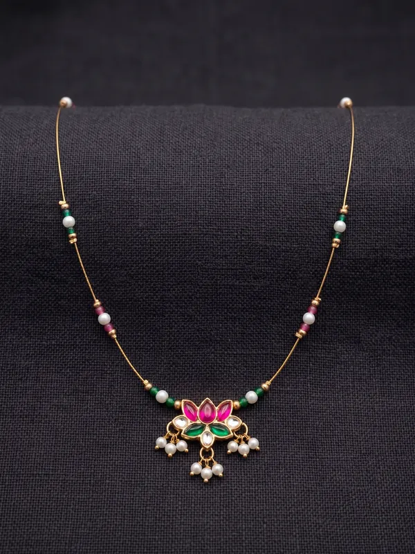 Gold_Tone_Beaded_Floral_Pendant_Necklace_for_Women