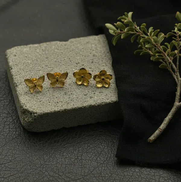 Gold_Tone_Butterfly_And_Flower_Stud_Earrings_for_Women