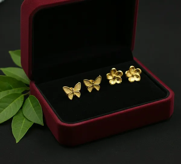 Gold_Tone_Butterfly_And_Flower_Stud_Earrings_for_Women