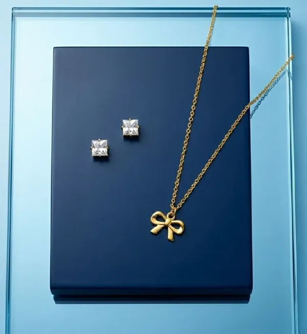 Gold_Tone_Bow_Necklace_And_Stud_Earrings_Set_For_Women