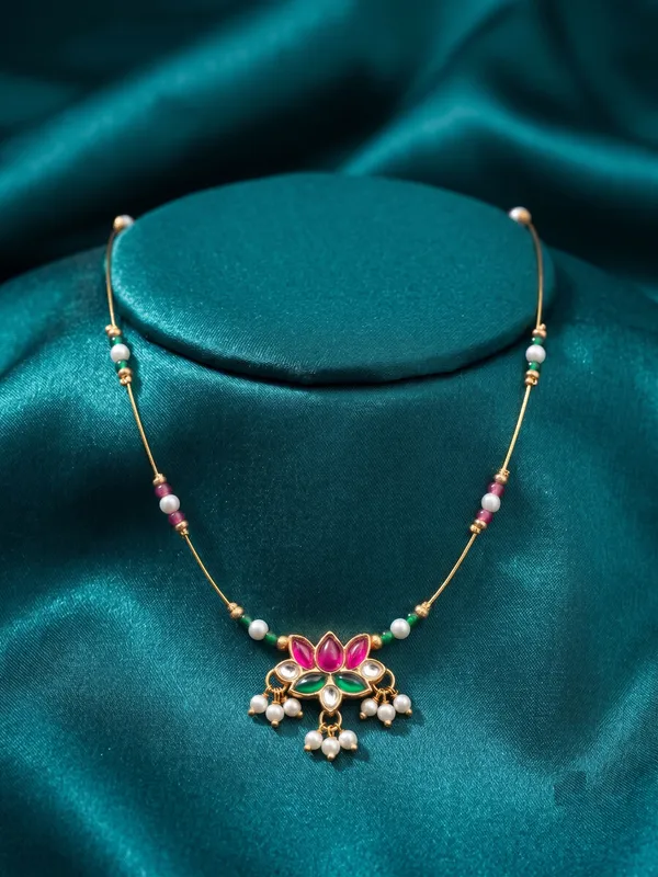 Gold_Tone_Beaded_Floral_Pendant_Necklace_for_Women