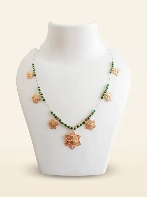 Green_Beaded_Rose_Gold_Tone_Floral_Pendant_Necklace