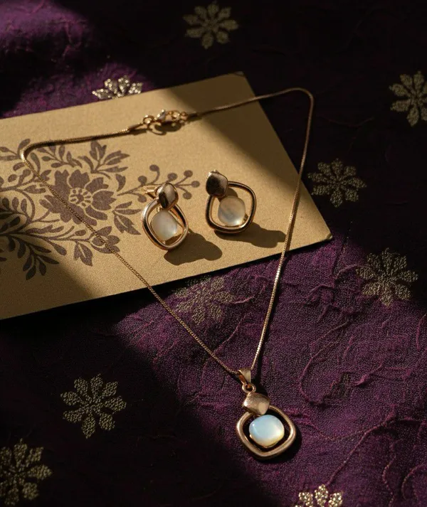 Gold_Tone_Stone_Necklace_And_Earrings_Set_For_Women